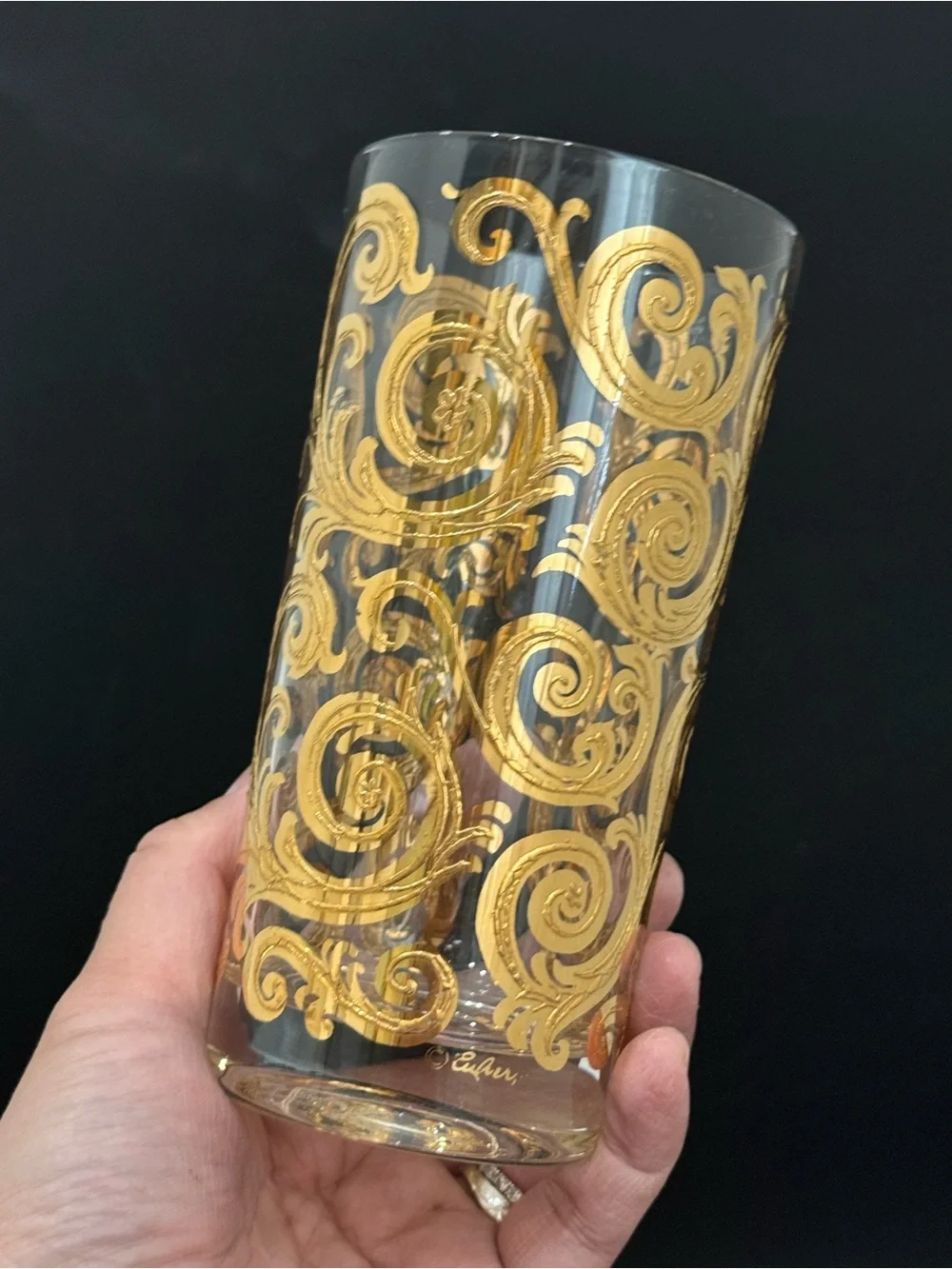 Lot of 4 Vintage MCM Culver Scroll 22k Gold Gilt 5.5” Highball Tumbler Glasses